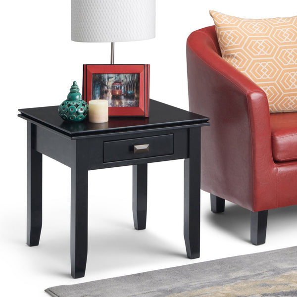 English Elm Artisan Handcrafted End Table In Timeless Black - Solid Wood, Functional Storage & Elegant Design B136P158691