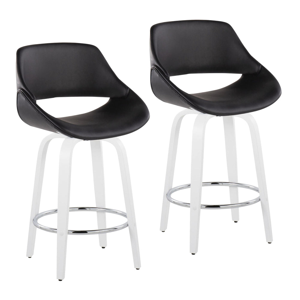 English Elm Fixed-height Swivel Counter Stools with Faux Leather Seats and Chrome Footrest Set of 2 B202S01824