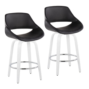 English Elm Fixed-height Swivel Counter Stools with Faux Leather Seats and Chrome Footrest Set of 2 B202S01824