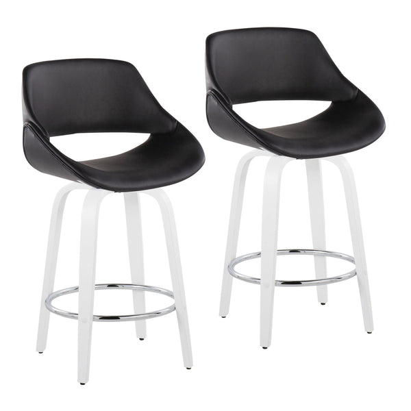 English Elm Fixed-height Swivel Counter Stools with Faux Leather Seats and Chrome Footrest Set of 2 B202S01824