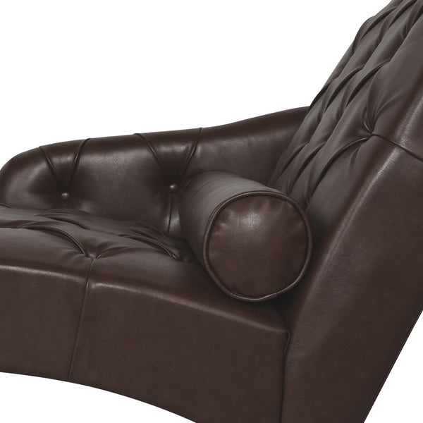 English Elm Chaise Lounge Chair Tufted Pu Leather Upholstered Accent Seat for Bedroom Living Room Dark Brown W680P415487