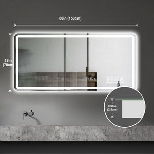 English Elm 60x28 Inch Frameless Led Vanity Mirror Anti-fog Touch Control Bathroom Wall Mount W2071P402181