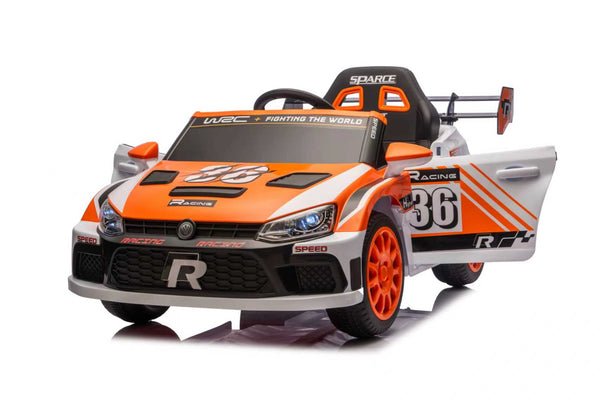 English Elm 12v4a Kids Ride on Car Dual Motor Luxury Coupe with Remote Control and Shock Absorbers Orange W1620P326866