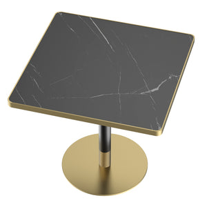 English Elm Square Bistro Dining Table Faux Marble Top Tulip Pedestal Base for Small Spaces W3316P421505