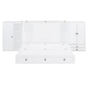 English Elm Queen Murphy Bed with Wardrobe Cabinets Built-in Usb Charging and Concealed Drawers White LP000590AAK