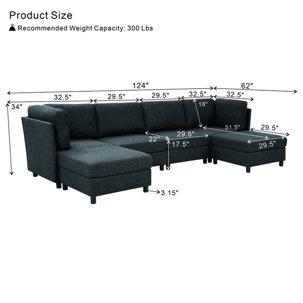 English Elm Modern Configurable Sectional Sofa Foil Fabric Low Profile Living Room Seating Dark Grey W5568S00050