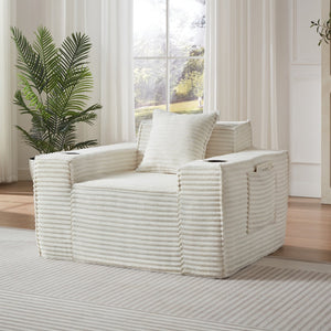English Elm 1seater Corduroy Cloud Sofa Compact Pocket Spring Chair for Studio Apartment Office White W3396P434748