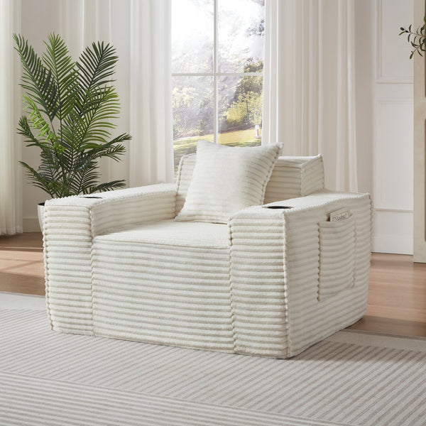 English Elm 1seater Corduroy Cloud Sofa Compact Pocket Spring Chair for Studio Apartment Office White W3396P434748