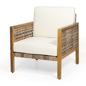 English Elm Christopher Knight Home® - Joliet Teak Acacia Wood Outdoor Club Chair with Woven Wicker Accents, Weather-Resistant 400lb Capacity 70146.00BGE