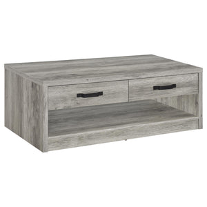 English Elm Nuberg Driftwood Gray Living Room Coffee and End Table Set with Storage Shelves B062S01520