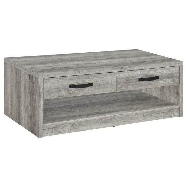 English Elm Nuberg Driftwood Gray Living Room Coffee and End Table Set with Storage Shelves B062S01520