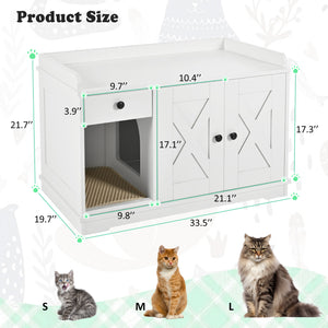 English Elm GO Cat Litter Box Enclosure with Storage Drawer & Mat, Farmhouse White Indoor Cat House Side Table N704P265258K
