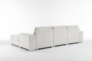 English Elm Nordic-style L-shaped flannel sofa with solid wood frame, ergonomic comfort and durable stain-resistant fabric for modern minimalist living room gatherings White W2795S00030