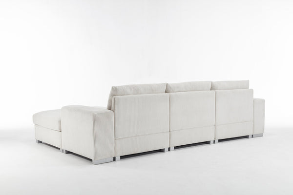 English Elm Nordic-style L-shaped flannel sofa with solid wood frame, ergonomic comfort and durable stain-resistant fabric for modern minimalist living room gatherings White W2795S00030