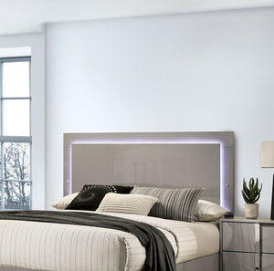 English Elm Contemporary Eastern King Bed With Led Headboard, Light Taupe Finish, Modern Bedroom Furniture Design B2741S00082