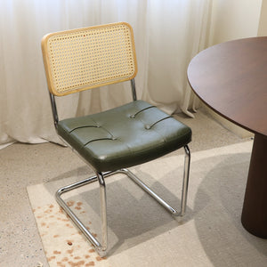 English Elm Dining Chairs Set of 4 Velvet Seat Woven Rattan Back Chrome Cantilever Frame Dark Green W2105S00002