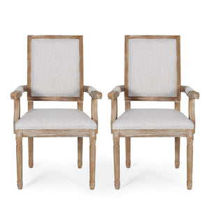 English Elm Christopher Knight Home® - Upholstered Dining Chair Set of 2 with Rubber Wood Legs, French Country Queen Anne Style Comfort and Flair Light Grey+Natural 71239.00LGRYNTL