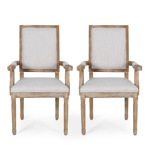 English Elm Christopher Knight Home® - Upholstered Dining Chair Set of 2 with Rubber Wood Legs, French Country Queen Anne Style Comfort and Flair Light Grey+Natural 71239.00LGRYNTL