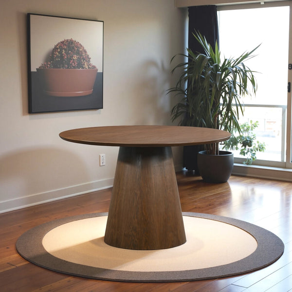 English Elm Ashcroft Furniture - Palamedes Solid Wood Round Table In Rich Walnut - Mid-Century Modern Design For Elegant Dining Spaces B183S00197