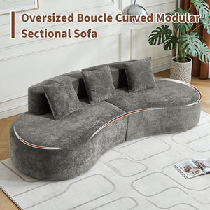 English Elm 3-seater Velvet Curved Sectional Sofa Plush Cloud Design for Open Living Rooms Gray W1765S00123