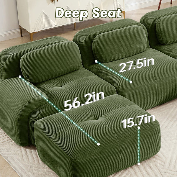 English Elm 82'' Curved Modular Sofa Corduroy Upholstered Two Seat Living Room Lounge Olive Green W714P323642