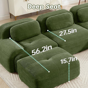 English Elm L-shaped Modular Corduroy Sectional Sofa Ergonomic Low Profile Living Room Seating Olive Green W714S01258