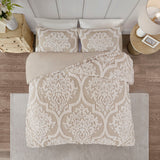 Madison Park Viola Shabby Chic 3 piece Tufted Cotton Chenille Damask Comforter Set MP12-7105 Taupe