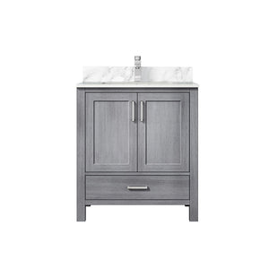 English Elm Distressed Grey 30" Bath Vanity with Carrara Marble Top, Soft-Close Storage & Chrome Faucet Set B2731P259005