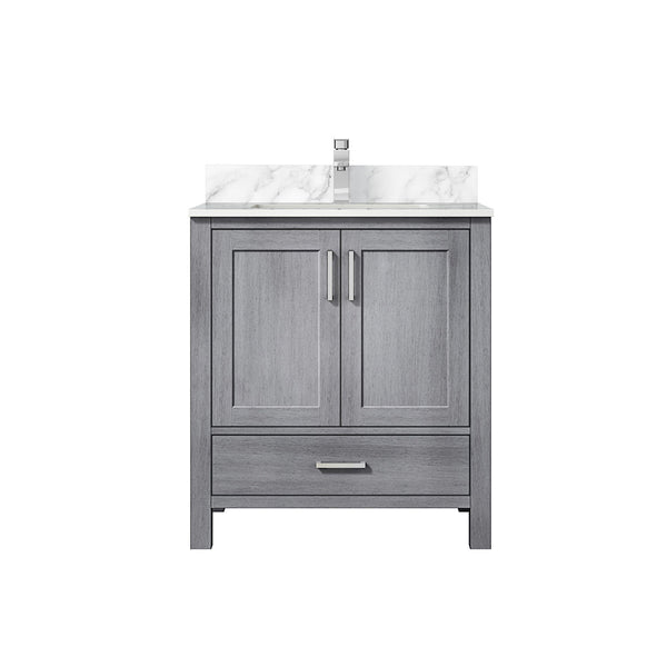 English Elm Distressed Grey 30" Bath Vanity with Carrara Marble Top, Soft-Close Storage & Chrome Faucet Set B2731P259005