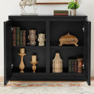 English Elm Mid Fluted Hollowed Sideboard Cabinet with Outlet Holes, Mid Century Storage Buffet for Entryway, Dining Black W1801P288511
