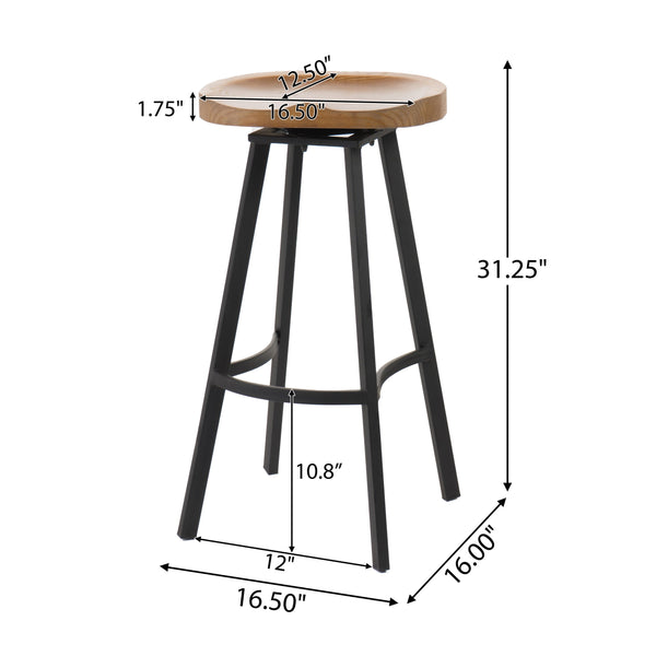 English Elm Pinewood Swivel Barstools with Black Iron Frame Industrial Kitchen Set of 2 N771P379688K