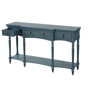 English Elm [video] Solid Pine Console Table Ornate Carved Legs Copper Hardware Soft-close Drawers Blue N759P433566C