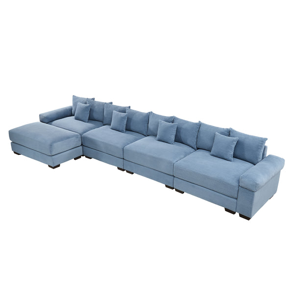 English Elm 170"Oversized Modular L-Shape Sectional Couch With Ottoman, 12 Pillows, Soft Corduroy & Ergonomic Comfort W714S01354