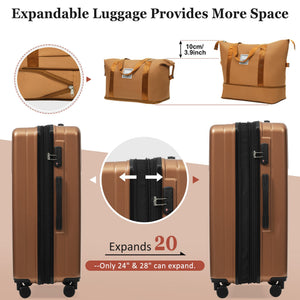 English Elm Luggage 5 Piece Hardside Abs Set with Front Access Carry on and Tsa Spinner Wheels Brown N732P391579O