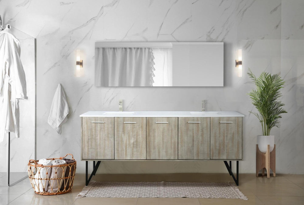 English Elm Rustic Acacia Double Bath Vanity 80" With White Quartz Top, Brushed Nickel Faucet & Storage Solutions B2731P259649-GIGA