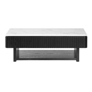 English Elm 46.5" Lift Top Coffee Table Fluted Frame Marble Pattern Hidden Storage Modern Living W5278P458348
