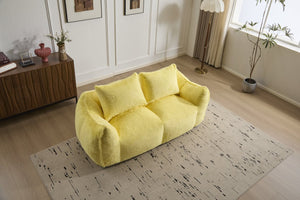 English Elm Giant Ultra Soft Fluffy Loveseat Bean Bag Sofa for Adults, Oversized Shredded Foam Couch with Pillows Yellow W3723P353896