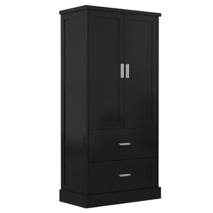 English Elm Tall Bathroom Storage Cabinet with Adjustable Shelves, Two Doors & Drawers, Space-Saving 66" Tall Black N725P178675B