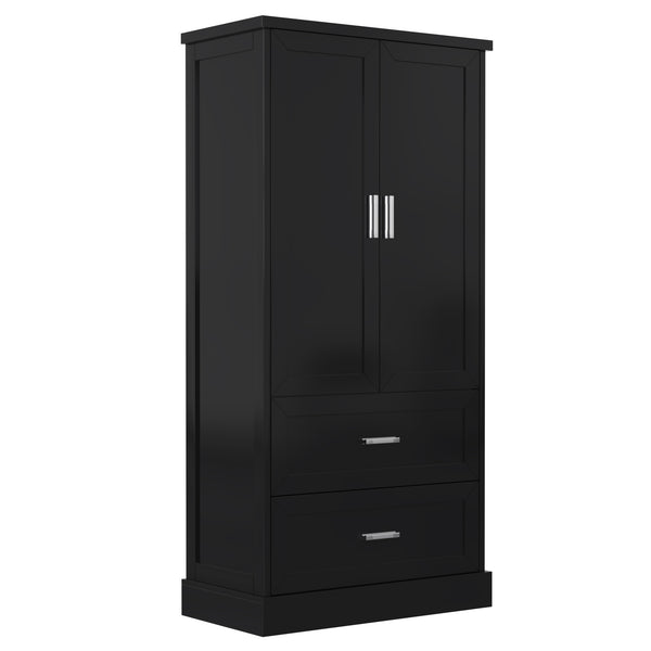 English Elm Tall Bathroom Storage Cabinet with Adjustable Shelves, Two Doors & Drawers, Space-Saving 66" Tall Black N725P178675B