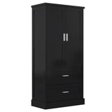 English Elm Tall Bathroom Storage Cabinet, Cabinet With Two Doors and Drawers, Adjustable Shelf, Mdf Board, Black