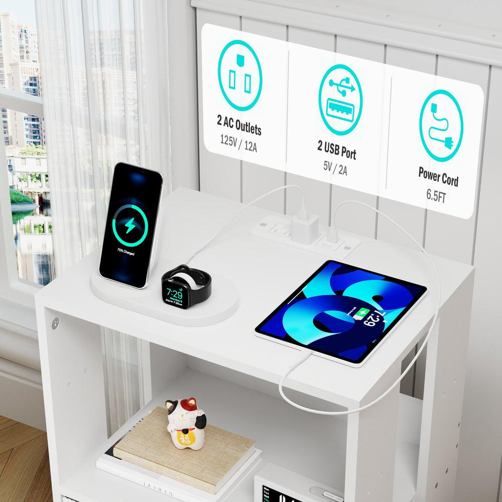 English Elm 2 Pack Modern Nightstands With Usb Charging, Led Light, And Stylish Fabric Drawers For Organization W1550P272168