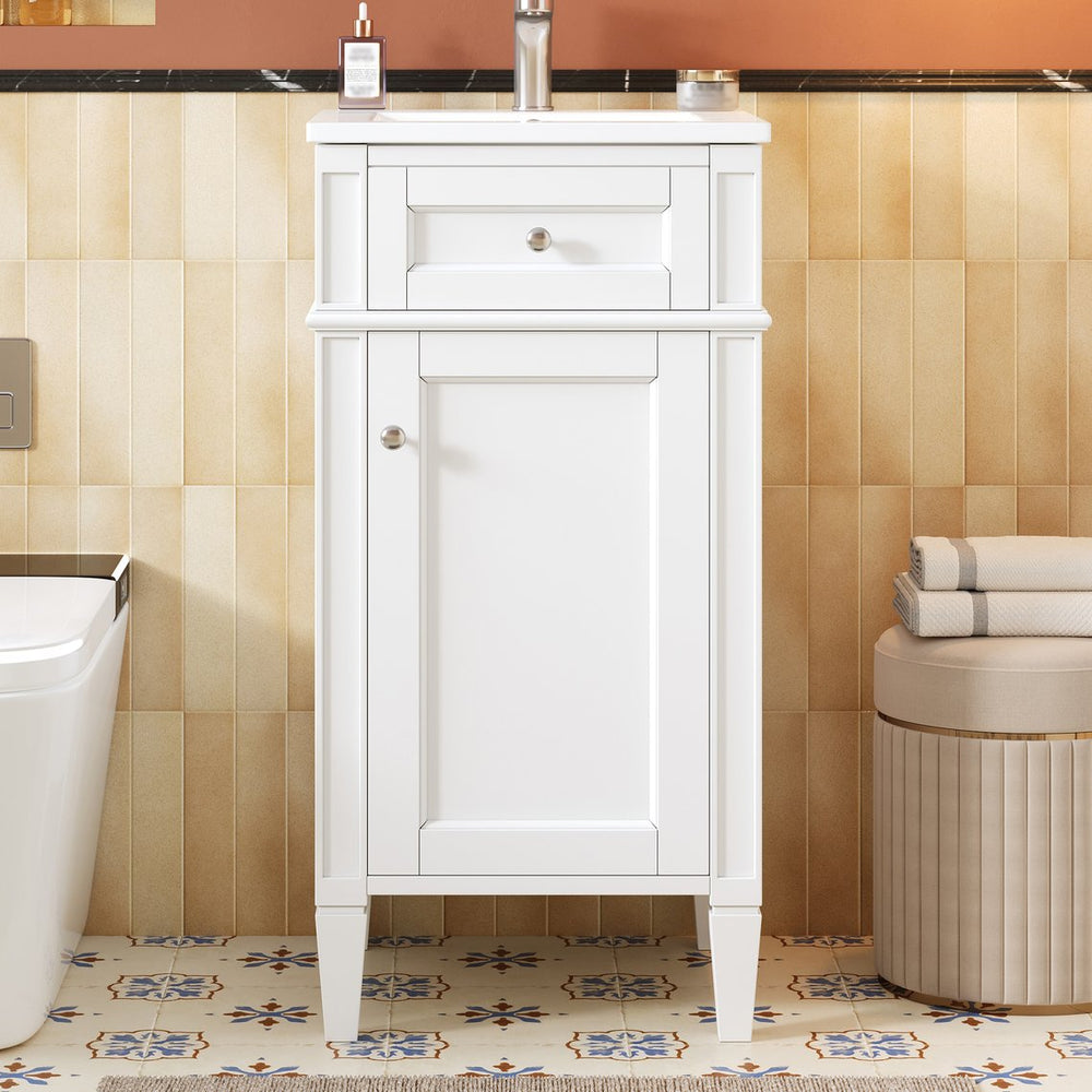 English Elm 16-inch French Style Freestanding Vanity Set with Ceramic Sink and Soft Close Cabinet White N710P405388K