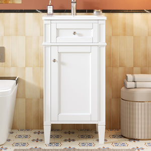 English Elm 16-inch French Style Freestanding Vanity Set with Ceramic Sink and Soft Close Cabinet White N710P405388K