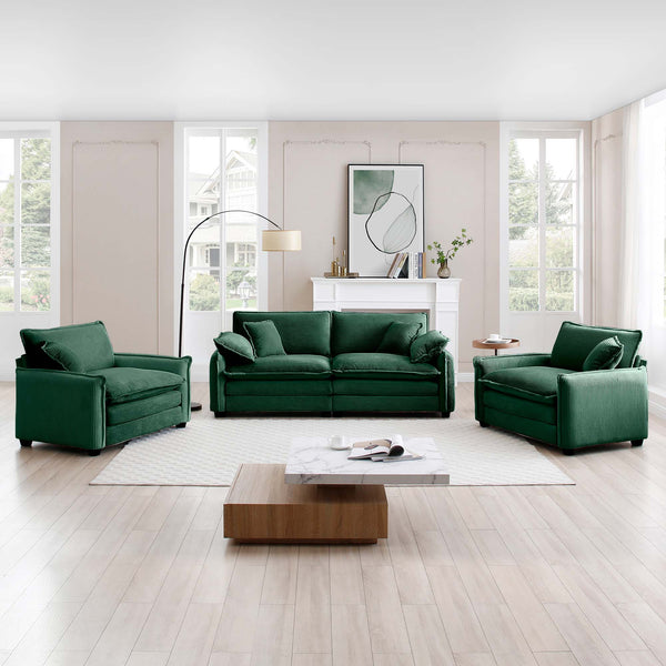 English Elm Luxurious Three-Piece Sofa Set In Green Corduroy - Plush Comfort For Living Rooms, Clubs & Home Theaters W714S00725
