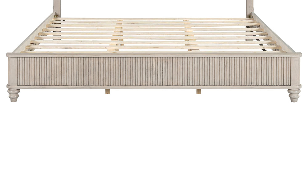 English Elm Queen Solid Wood Panel Bed Warm Grain Headboard Mid-century Transitional Bedroom Frame Beige W1716P269030