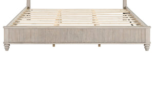 English Elm Queen Solid Wood Panel Bed Warm Grain Headboard Mid-century Transitional Bedroom Frame Beige W1716P269030