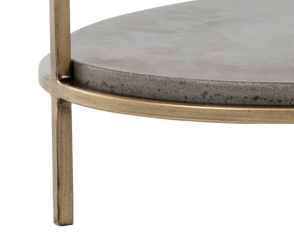 Sunpan Arya Oval Side Table - Antique Brass Iron Frame with Unique Concrete Top for Indoor & Outdoor Use