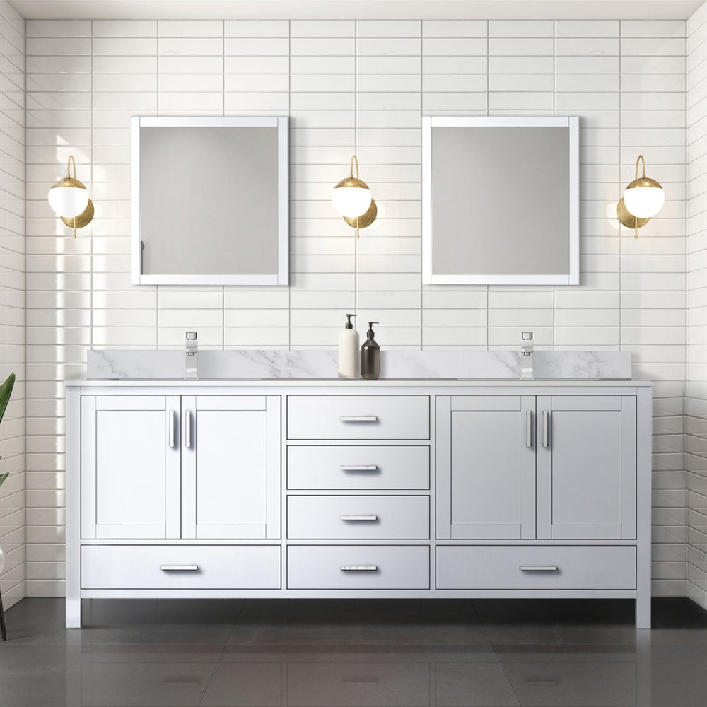 English Elm White Double Bath Vanity With Carrara Marble Top, Ample Storage & 2 Matching Mirrors For Elegance B2731S00838-GIGA