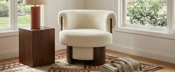 English Elm Modern Sculptural Barrel Swivel Chair Set of 2 with Bentwood Back for Living Room Beige N760S0000060A