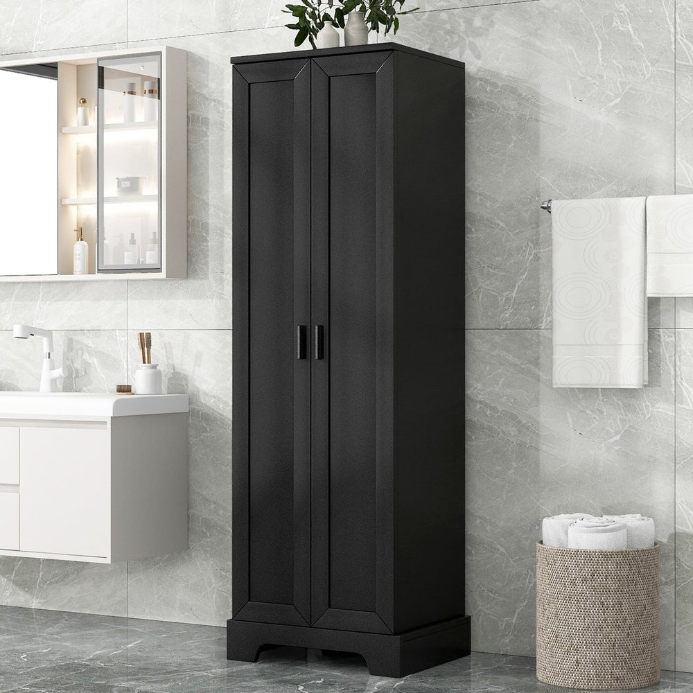 English Elm Storage Cabinet Tall Mdf Two Door Adjustable Shelves Matte Black Home Office Bath N725P181207Z